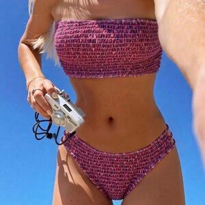 Strapless Bikini Set in Magenta Pink